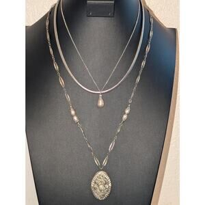 Lot of Three Silver Tone Necklaces --Avon & Unbranded